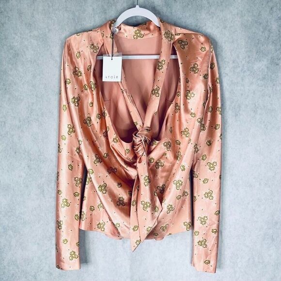 Atoir Womens Top Backless Draped Open Back Peach Floral Satin Size XS MSRP $295 - Picture 1 of 14